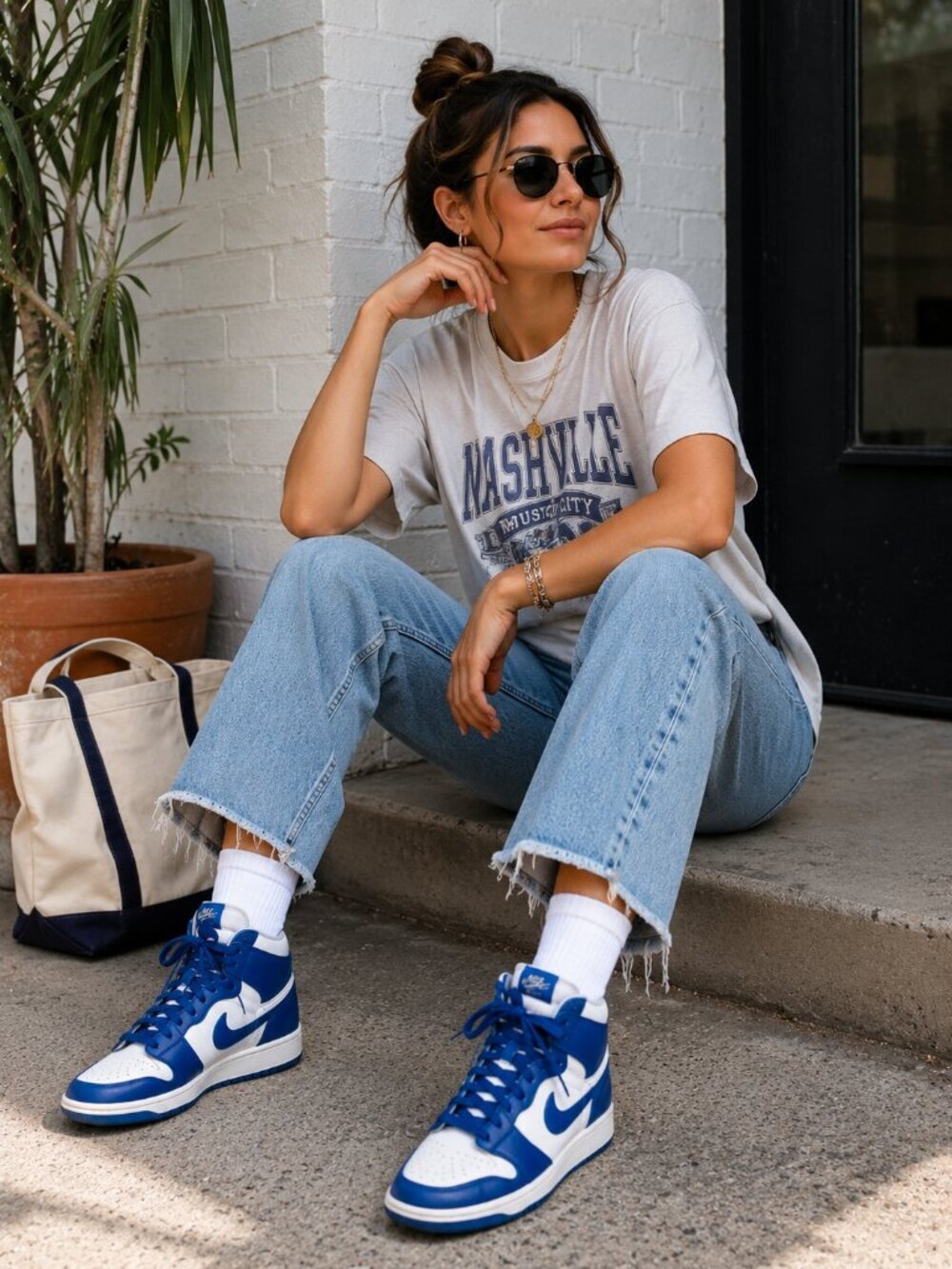 Nike Blue & White High Top Sneakers | Classic Lace-Up Athletic Streetwear Shoes